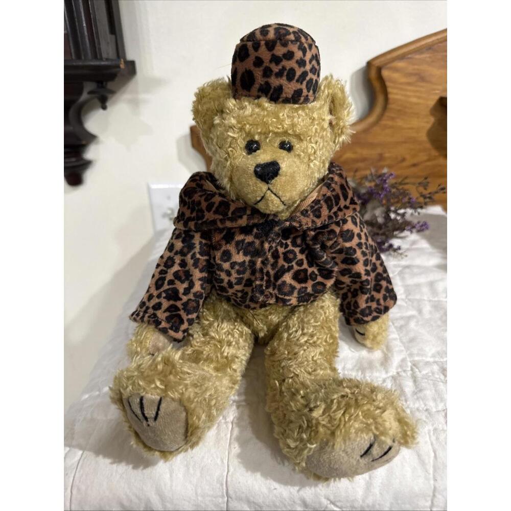 VTG 1993 TY Teddy Bear Plush Isabella Retro Leopard Print Coat Hat 14"  Jointed